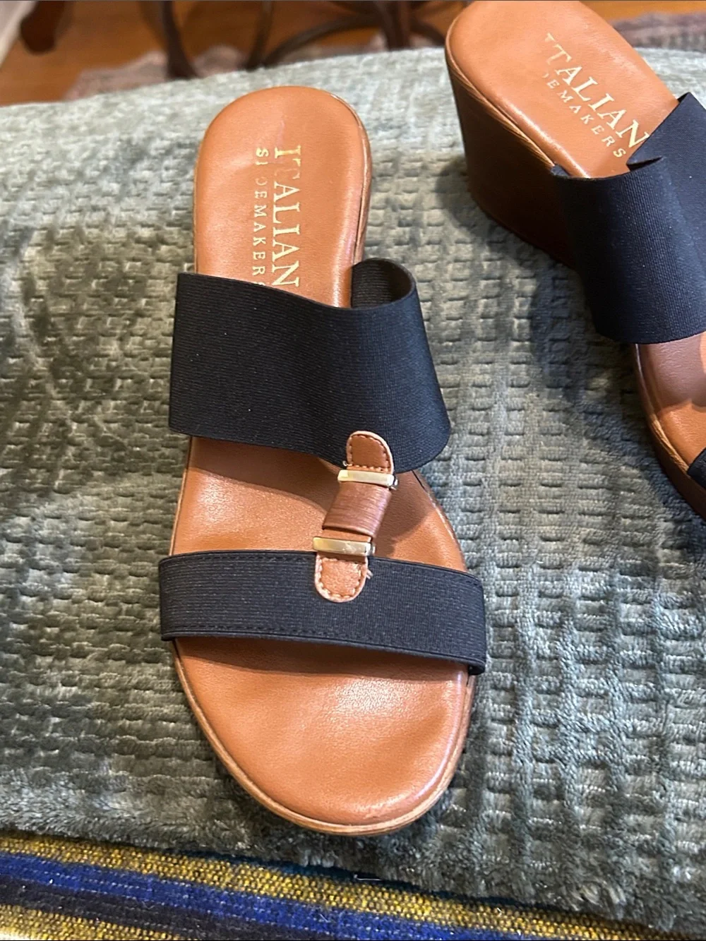 Italian Shoemakers Women's Black Platform Wedge Sandals elastic strap Italy  10